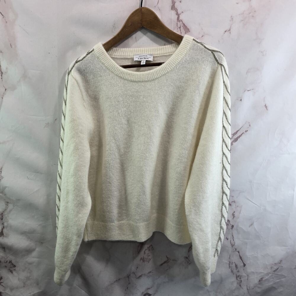 & Other Stories Sweater Womens Medium White Wool Bejeweled Bedazzled Gem Jewel